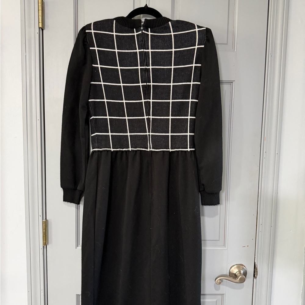 Vintage 80’s 90’s Union made Leslie Fay Black and White Grid Long Sleeve Dress - Picture 6 of 12